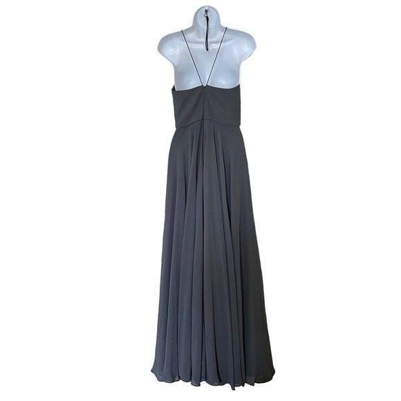 Jenny Yoo Inesse Chiffon V-Neck Spaghetti Strap Gown in Storm Grey Size 2 - Picture 6 of 8